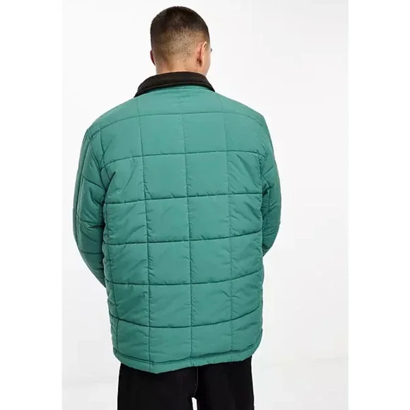 Cotton:On Men's Workwear Puffer Shacket Jacket Cord Collar Teal Size 2XL NEW - Picture 2 of 5